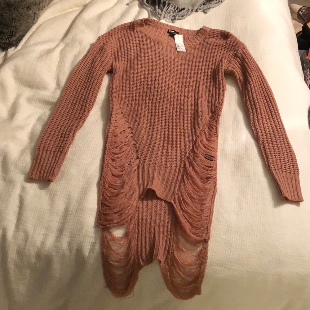 Light pink sweater with gray away on sides